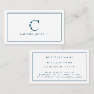 Monogram Elegant Navy Blue Border Stationery Business Card