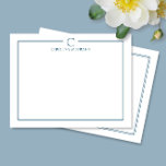 Monogram Elegant Navy Blue Border Stationery Card<br><div class="desc">This design features a thin double border with space for a monogram and name and coordinating back design. Click the customize button if you would like to adjust the design elements and/or further modify the text! Variations of this design, additional colours, as well as coordinating products are available in our...</div>