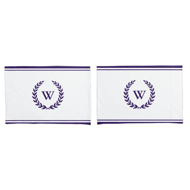 Monogram Elegant Navy Blue White Pillowcases (Front-Set)