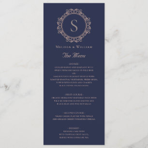 Monogram Elegant Navy Wedding Menu