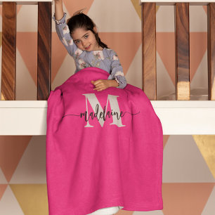 Monogram Elegant Pink Black Personal Fleece Blanket