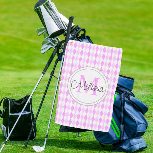 Monogram Elegant Pink Golf Argyle Diamond Pattern Golf Towel