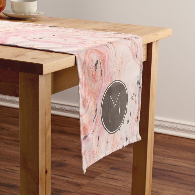 Monogram Elegant Pink Marble Short Table Runner (In Situ)