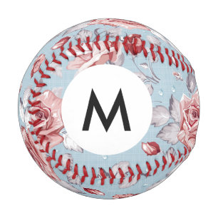 Monogram Elegant pink roses 2 Baseball