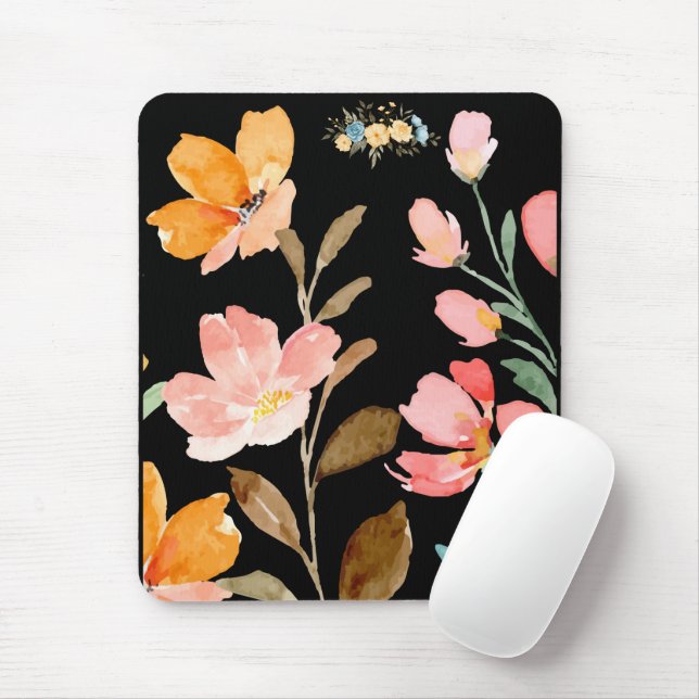 Monogram Elegant Pink Watercolor Mouse Pad (With Mouse)