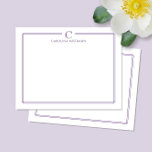 Monogram Elegant Purple Border Stationery Card<br><div class="desc">This design features a thin double border with space for a monogram and name and coordinating back design. Click the customize button if you would like to adjust the design elements and/or further modify the text! Variations of this design, additional colors, as well as coordinating products are available in our...</div>
