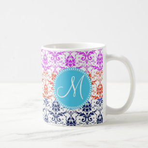 Monogram Elegant Rainbow Colourful Damask Fading C Coffee Mug