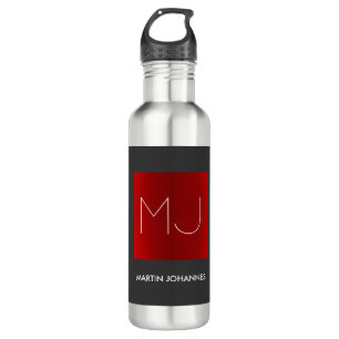 Monogram Elegant Red Grey Add Name Initials 710 Ml Water Bottle