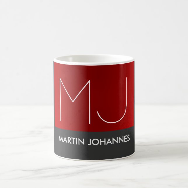 Monogram Elegant Red Grey Add Name Initials Coffee Mug (Center)