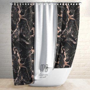 Monogram Elegant Rose Gold Black Marble