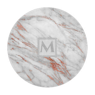Monogram Elegant Rose Gold Copper White Marble Cutting Board