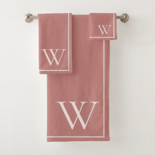 Monogram Elegant Rosy Brown Minimalist Stylish Bath Towel Set