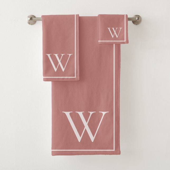 Monogram Elegant Rosy Brown Minimalist Stylish Bath Towel Set (Insitu)