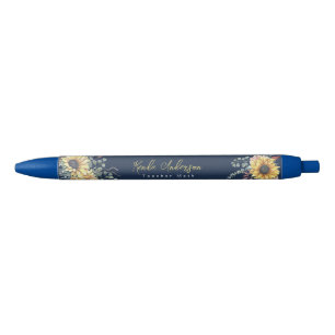 Monogram Elegant Rustic Sunflowers Math Teacher Black Ink Pen