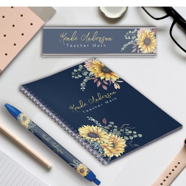 Monogram Elegant Rustic Sunflowers Math Teacher Notebook (Creator Uploaded)