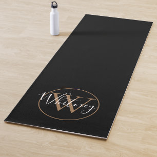 Monogram Elegant Script Black and Gold  Yoga Mat