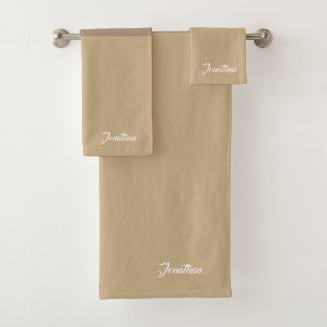 Monogram Elegant script Brown and beige colour Bath Towel Set (Insitu)