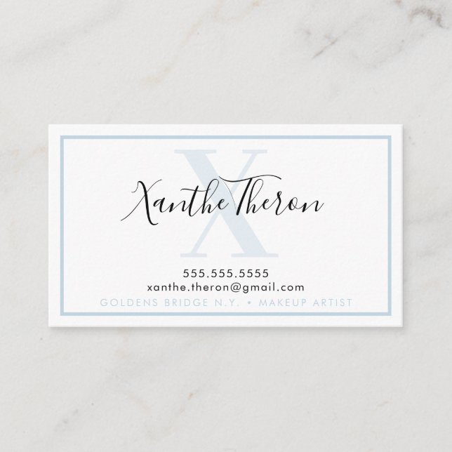 MONOGRAM elegant script modern minimal pale blue Business Card (Front)