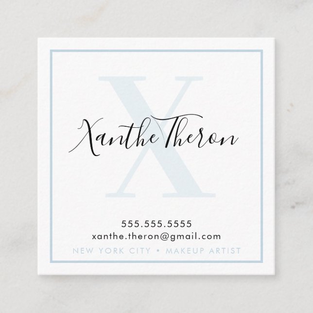 MONOGRAM elegant script modern minimal pale blue Square Business Card (Front)