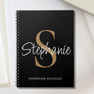 Monogram Elegant Script Name Black Gold  Notebook