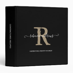 Monogram Elegant Script Name Initial Black Custom Binder
