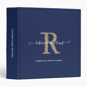 Monogram Elegant Script Name Initial Navy Custom  Binder