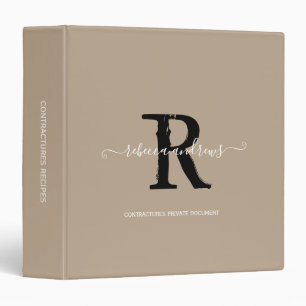 Monogram Elegant Script Name Initial Taupe Binder