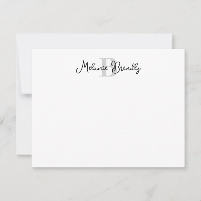 Monogram  Elegant Stylish Script Flat Note Card (Front)