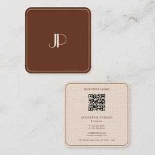 Monogram Elegant Terracotta Luxury Premium Linen Square Business Card