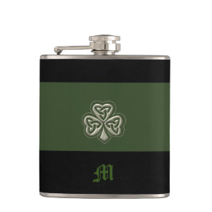 Monogram Elegant trendy lucky Irish shamrock Hip Flask