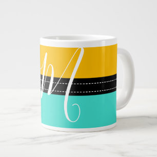 Monogram Elegant Turquoise & Amber Solid Colour Large Coffee Mug