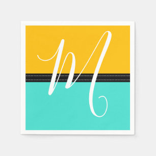 Monogram Elegant Turquoise & Amber Solid Colour Napkin