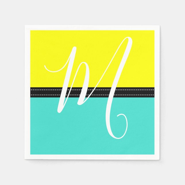 Monogram Elegant Turquoise & Yellow Solid Colour Napkin (Front)