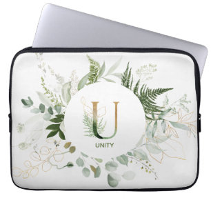 Monogram Elegant U Foliage Wreath Laptop Sleeve