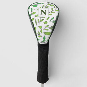 Monogram Elegant Watercolor Green Leaves Pattern Golf Head Cover