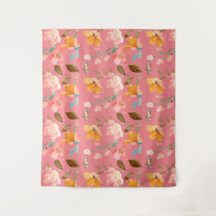 Monogram Elegant Watercolor Pink Tapestry