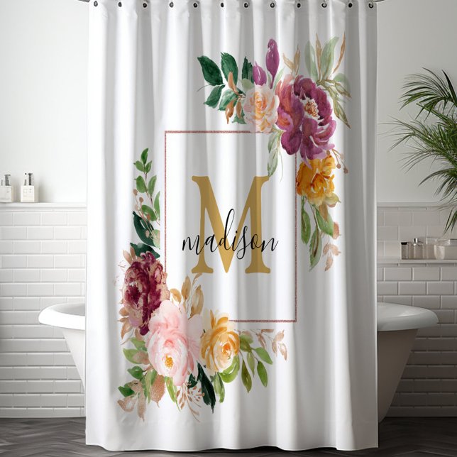 Monogram Elegant Watercolor Rose Floral Botanical (In situ)