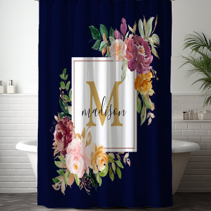 Monogram Elegant Watercolor Rose Floral Botanical