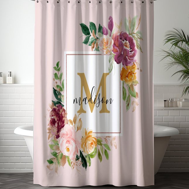 Monogram Elegant Watercolor Rose Floral Botanical (In situ)