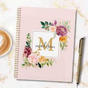 Monogram Elegant Watercolor Rose Floral Botanical Planner