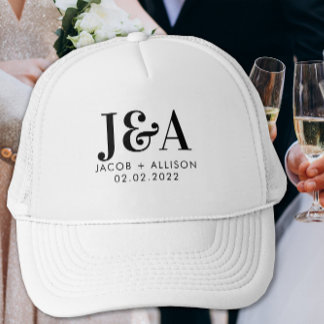 monogram elegant wedding guest favor trucker hat