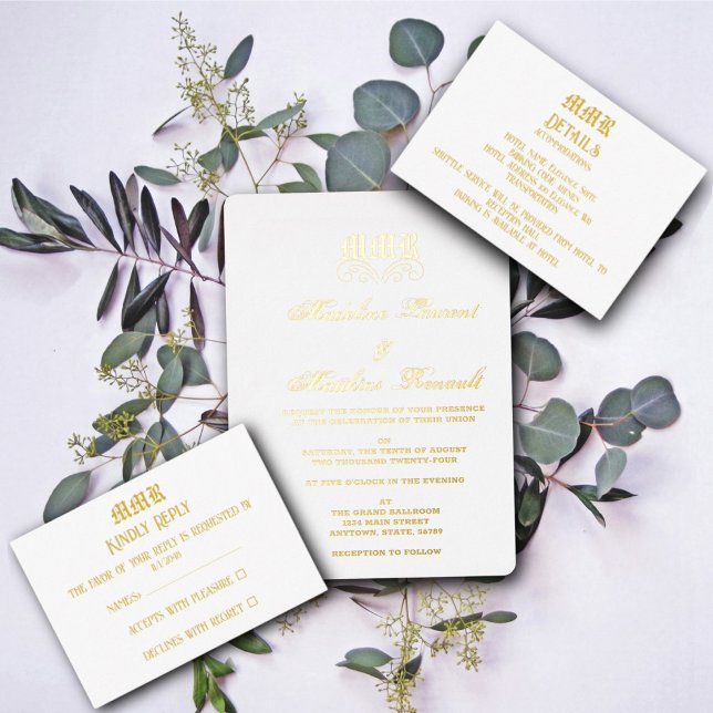 Monogram Elegant White and Gold Wedding  (Creator Uploaded)