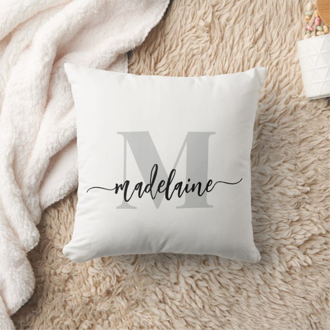 Monogram Elegant White Black Personal Throw Pillow (Blanket)