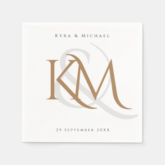 Monogram Elegant White Gold Script Modern Custom Napkin (Front)
