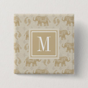Monogram Elephant Khaki Caravan Pattern 2 Inch Square Button