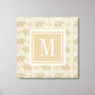 Monogram   Elephant Khaki Caravan Pattern Canvas Print