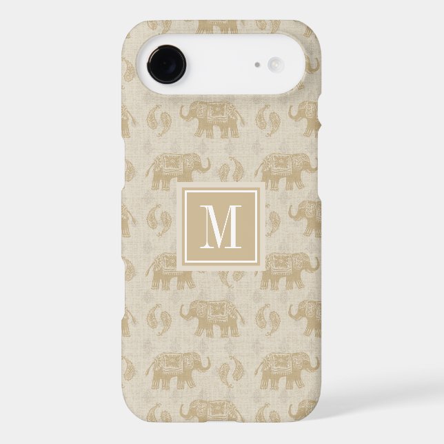 Monogram | Elephant Khaki Caravan Pattern Case-Mate iPhone Case (Back)