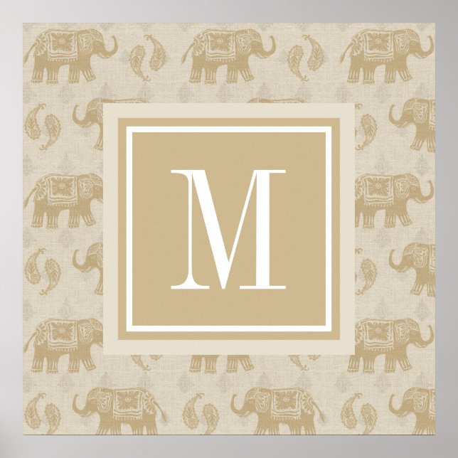 Monogram | Elephant Khaki Caravan Pattern Poster (Front)