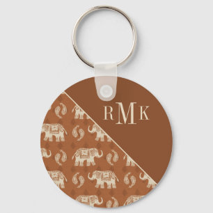 Monogram   Elephant Orange Caravan Pattern Keychain