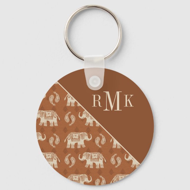 Monogram | Elephant Orange Caravan Pattern Keychain (Front)